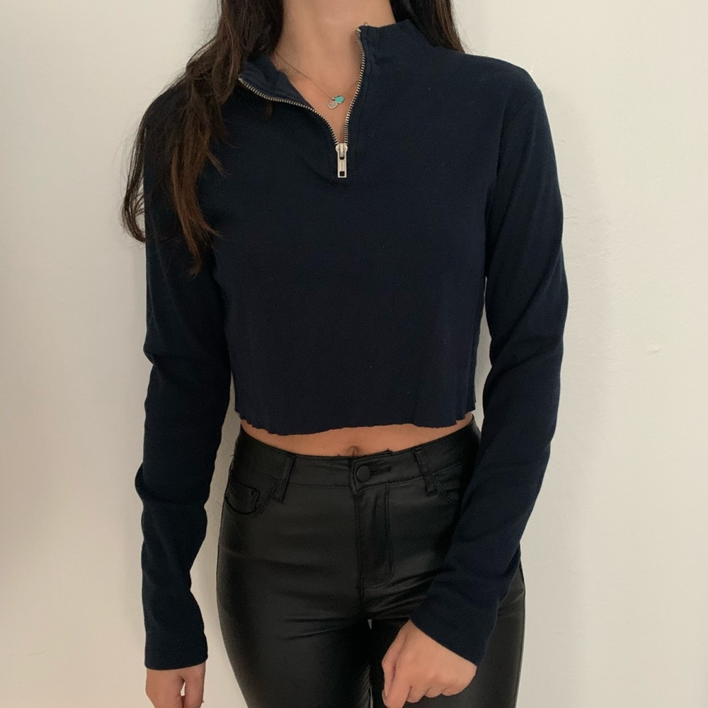 brandy melville navy half zip long sleeve top - Picture 6 of 7